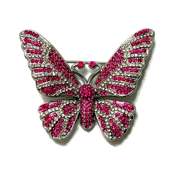 Jewelry - Pink and Silver Butterfly Brooch
